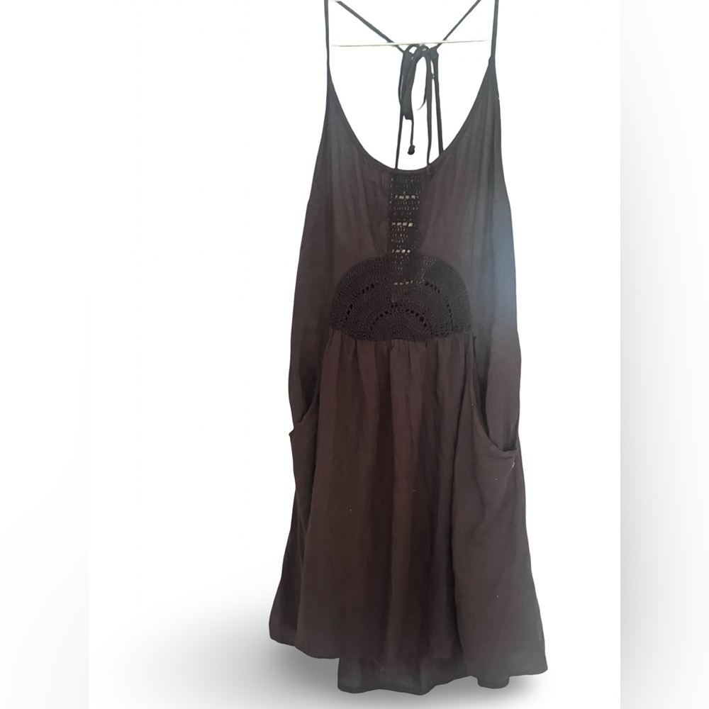 Roxy Dance to the Beat Dress. Crochet semi sheer halter with pockets